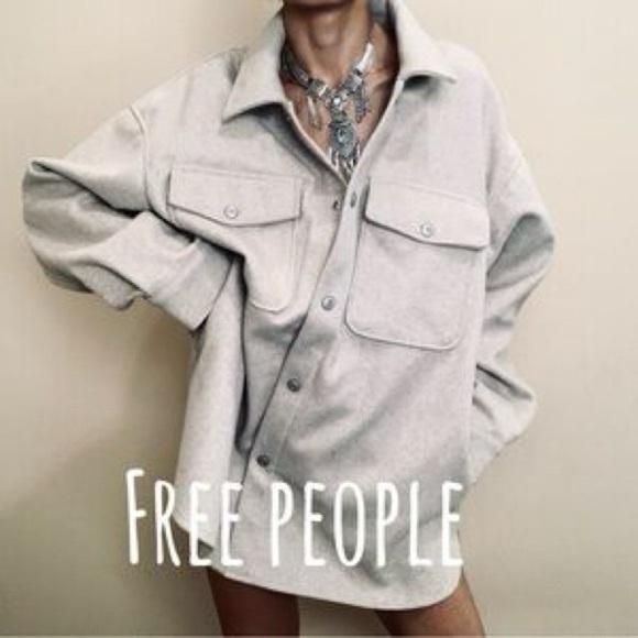 NEW Free People Gray Oversized Shirt Jacket shacket size XL - Picture 1 of 8
